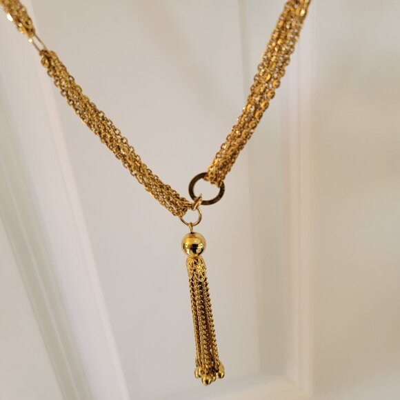 Vintage Gold Tassel Necklace 28 inches Gold Tone - Picture 7 of 8